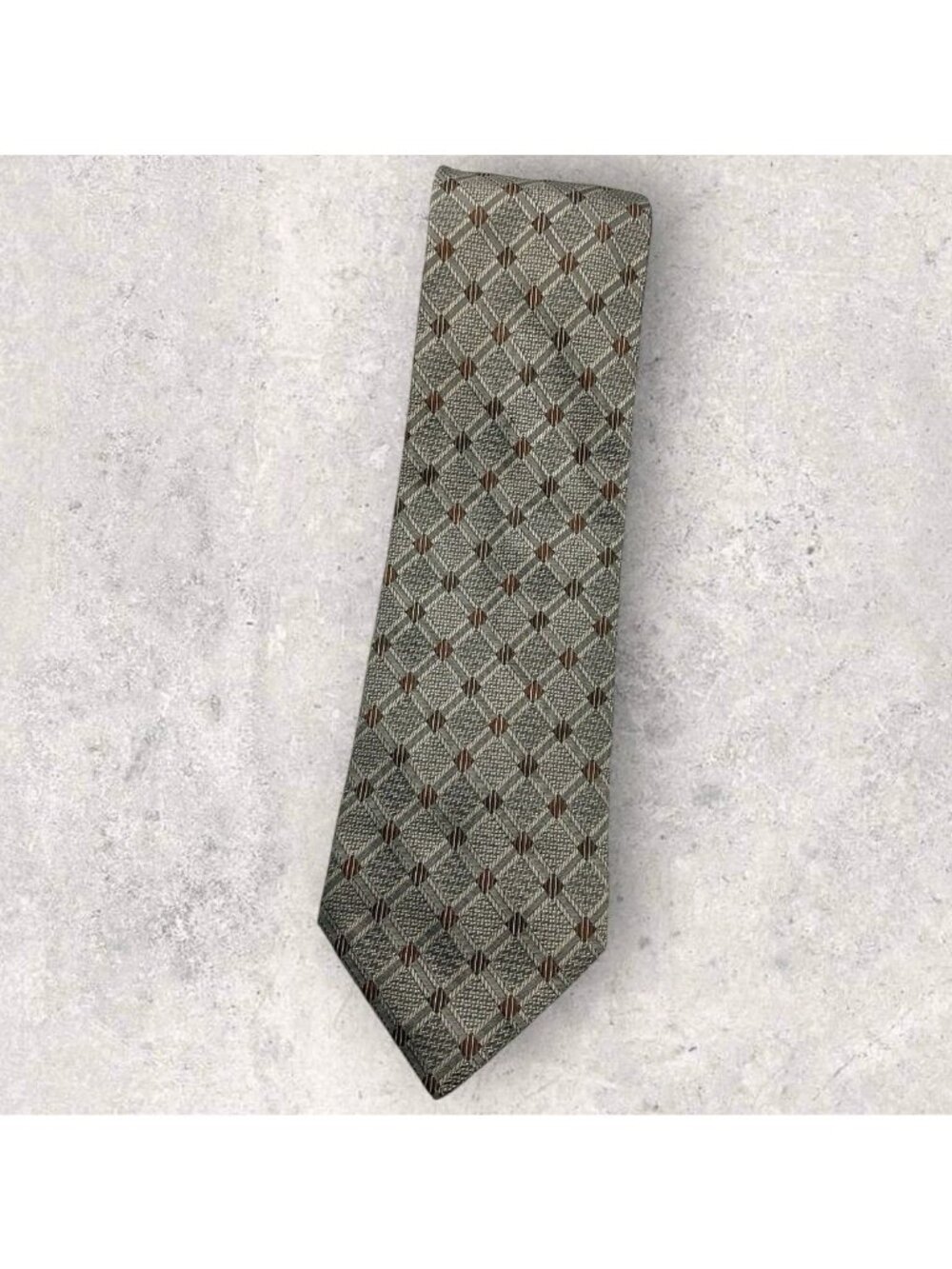 NEW CANALI Silk Tie ITALY Gray Beige Brown Geometric W:3.7"